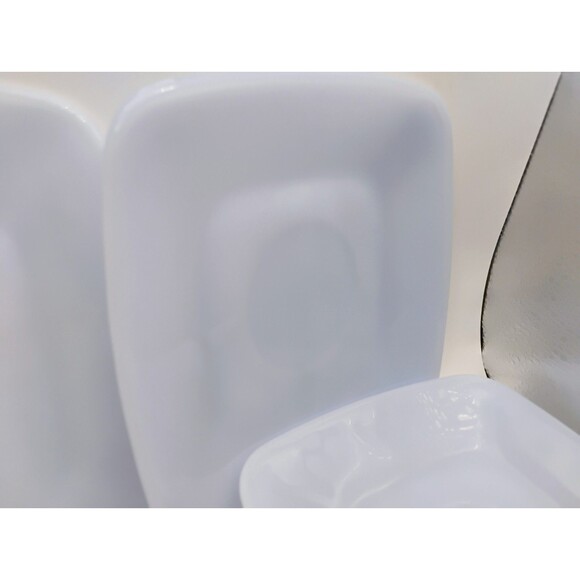 ANCHOR HOCKING BLUE DELPHITE SQUARE CHARM SAUCERS 5.5 " SET OF 5 VINTAGE - Picture 8 of 12